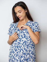 Susanna - Tiered Nursing Sleep Shirt in Blue Floral
