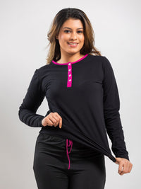 Andrea - Long Sleeve Button Front LPJ in Black