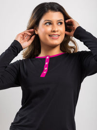 Andrea - Long Sleeve Button Front LPJ in Black