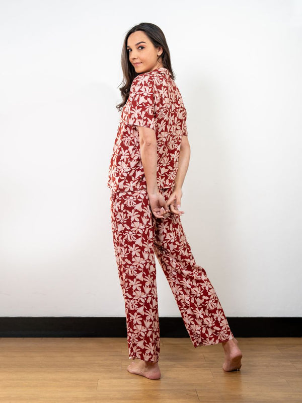 Ariella S/S Classic LPJ Set in Maroon Floral Multi 2