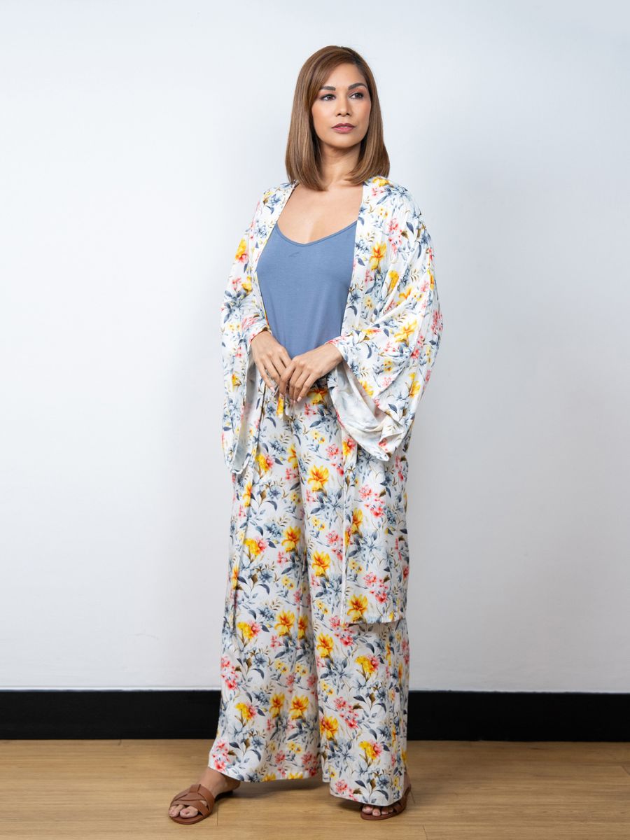 Dana - 3 Pc Cami with Long Pant & Kaftan Set in Pastel & Apricot 1