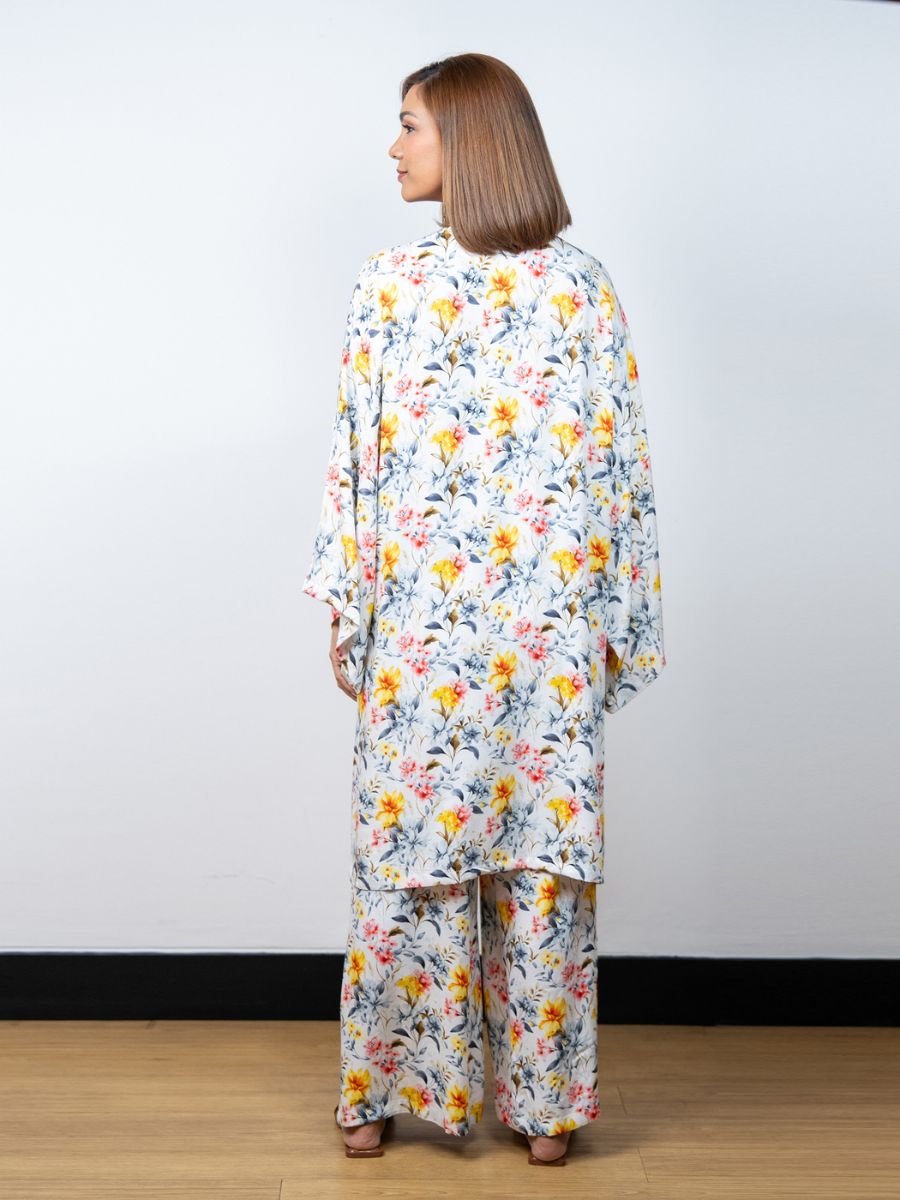 Dana - 3 Pc Cami with Long Pant & Kaftan Set in Pastel & Apricot 2