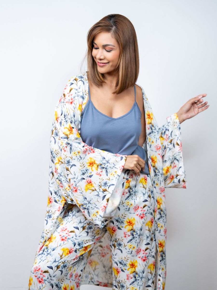 Dana - 3 Pc Cami with Long Pant & Kaftan Set in Pastel & Apricot 3