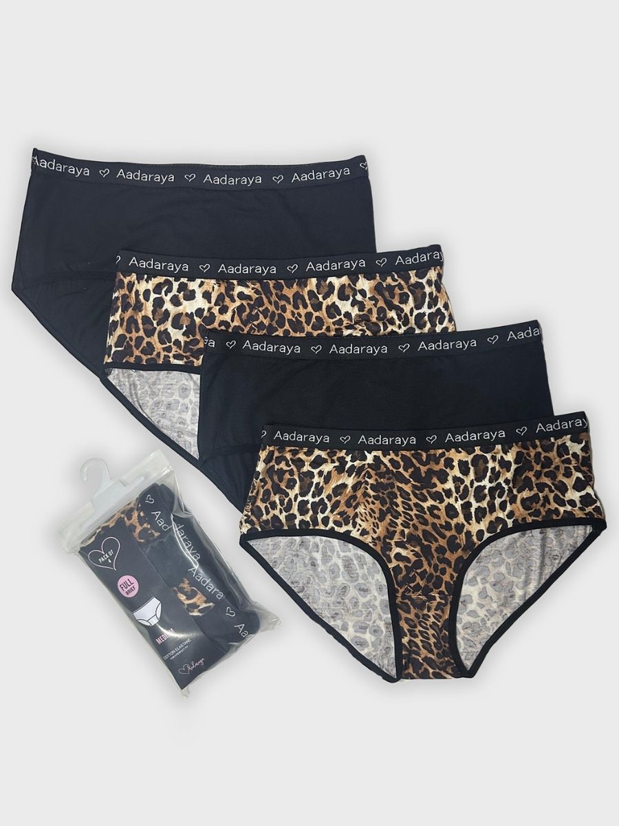 Dina - AD Logo Full Brief 4 Pack in Black & Leopard Combo 1