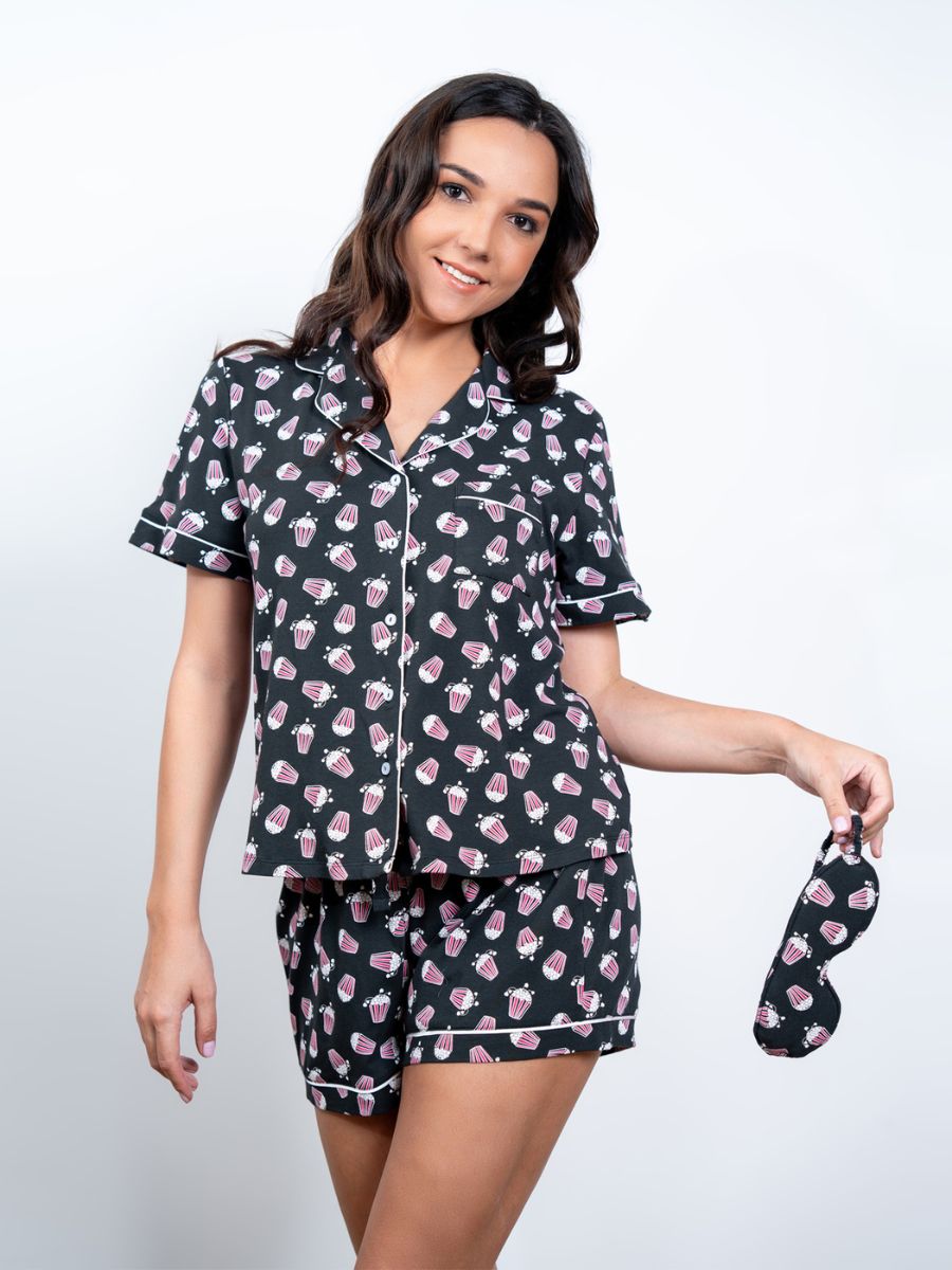 Evie - S/S Classic SPJ Set in Pop Corn Multi with Eye Mask 1