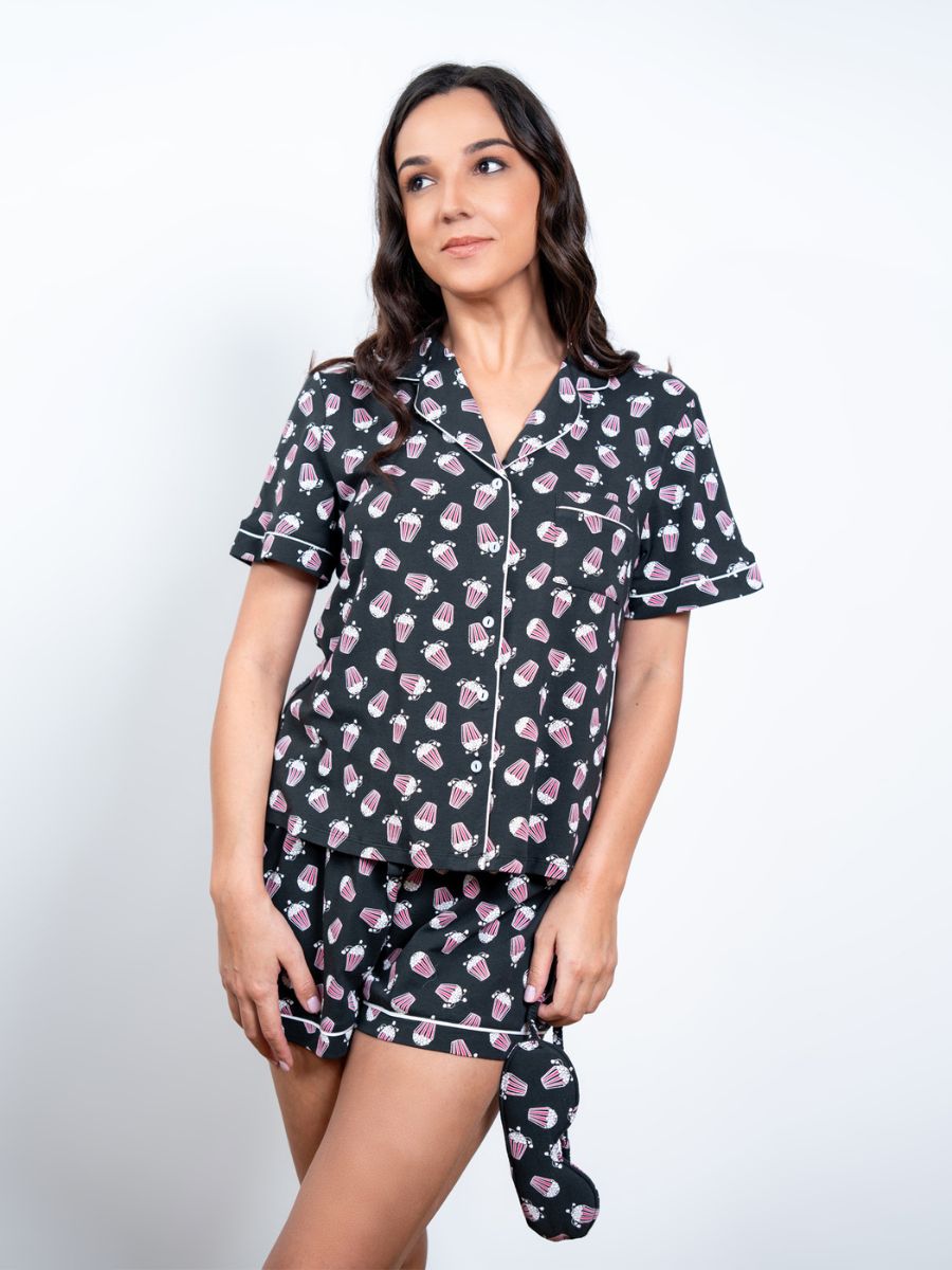 Evie - S/S Classic SPJ Set in Pop Corn Multi with Eye Mask 4