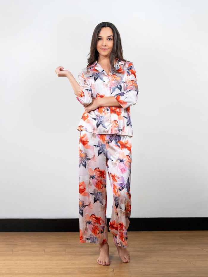 Isobelle - 3/4th SLV Classic LPJ Set in Orange Floral Multi 1