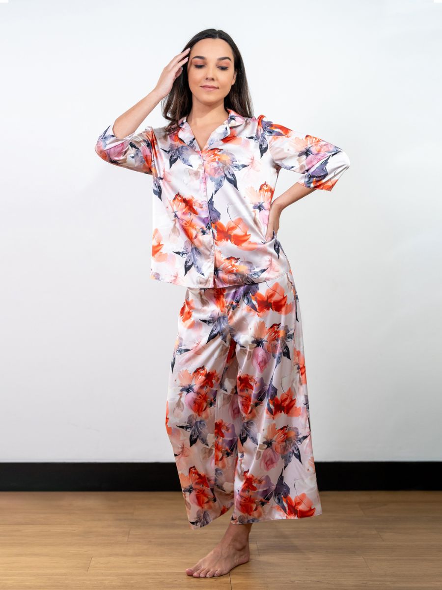 Isobelle - 3/4th SLV Classic LPJ Set in Orange Floral Multi 4