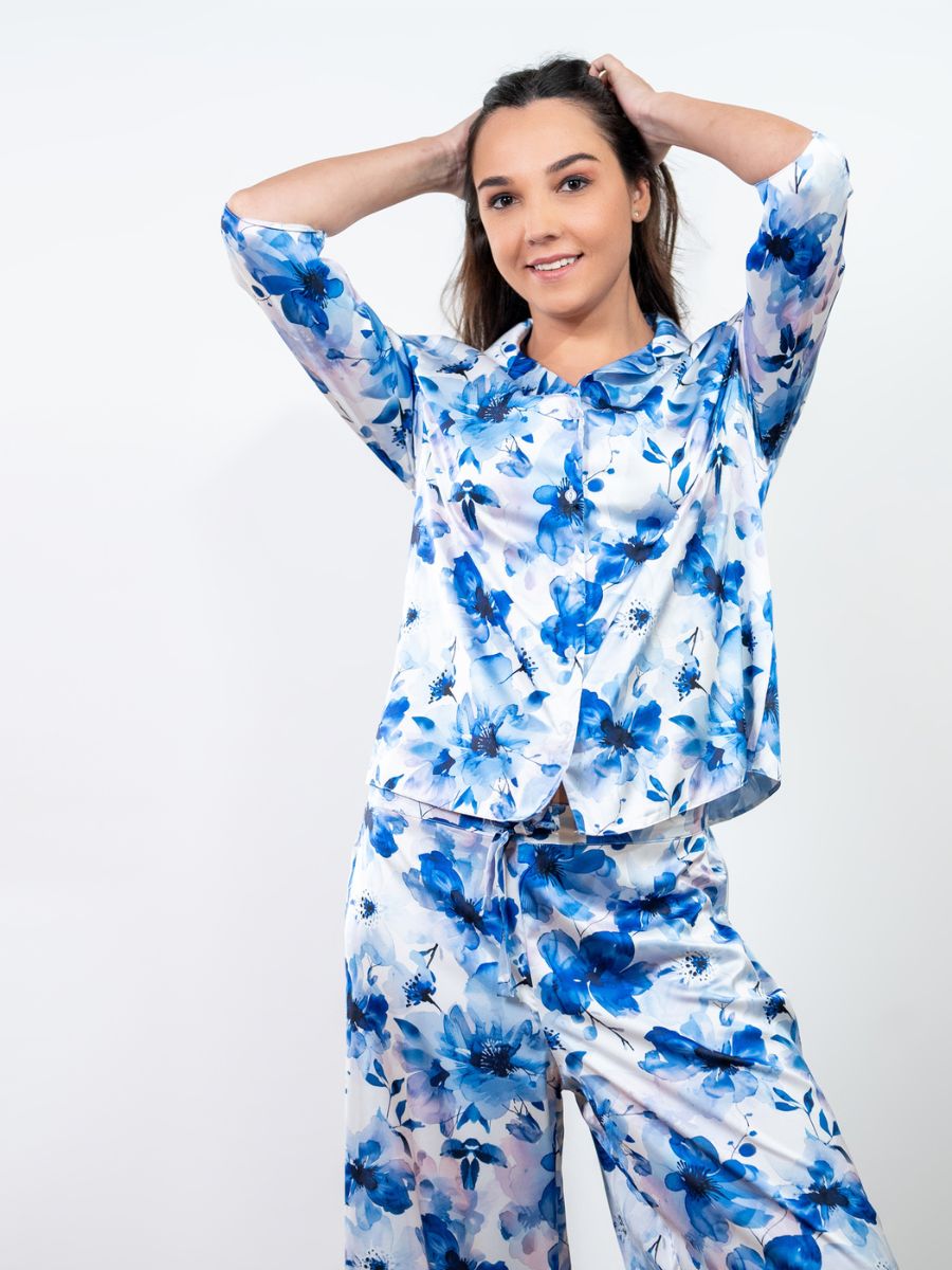 Isobelle 3/4th SLV Classic LPJ Set in Blue Floral Multi 3