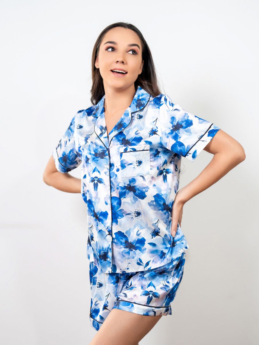 Lyanna - S/S Classic SPJ Set in Blue Floral Multi 1