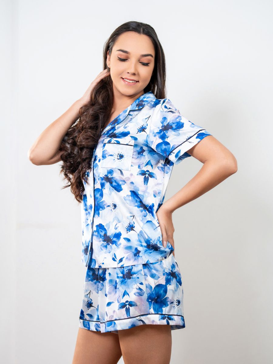 Lyanna - S/S Classic SPJ Set in Blue Floral Multi 3
