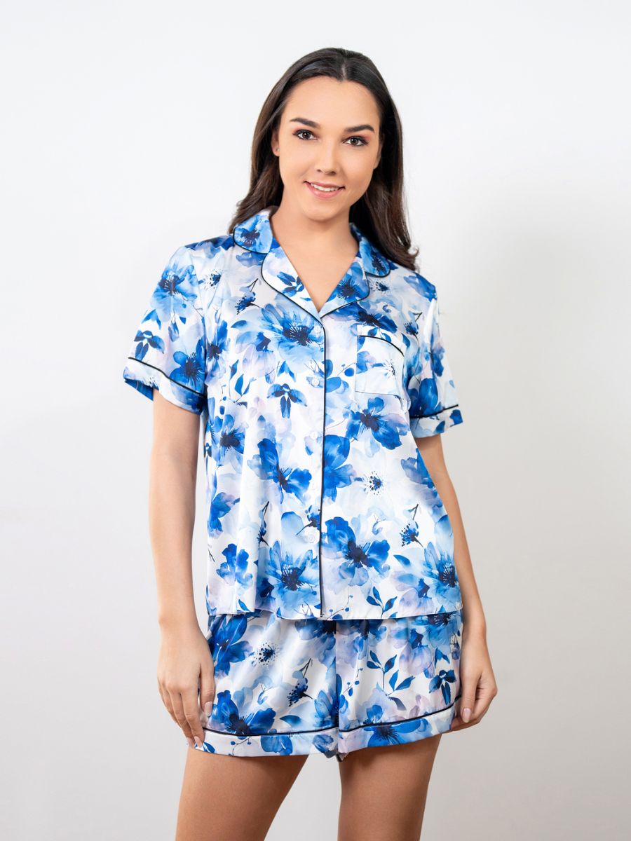 Lyanna - S/S Classic SPJ Set in Blue Floral Multi 4