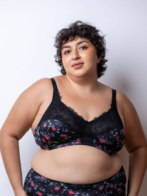 Lydia - Non Wired Lace Bra in Black Rose