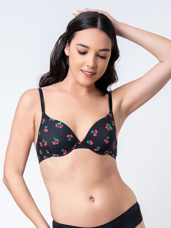 Monica - Plunge Padded Wired Bra in Cherry Combo 2