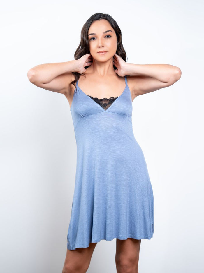 Nelly - Chemise with Lace in Stone Wash Blue 1