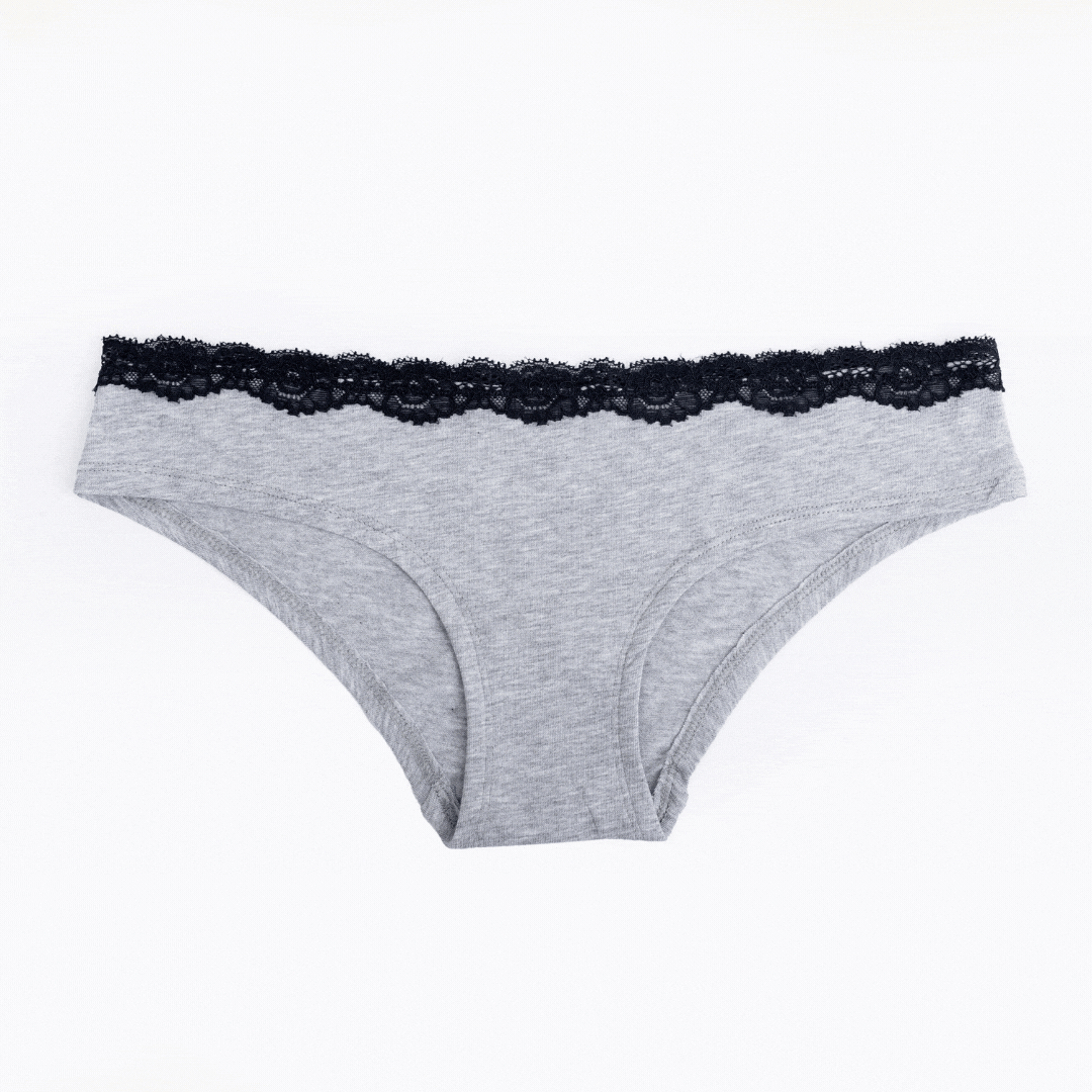 Jenna - Hipster Brief in Grey Marl W/ Black Lace
