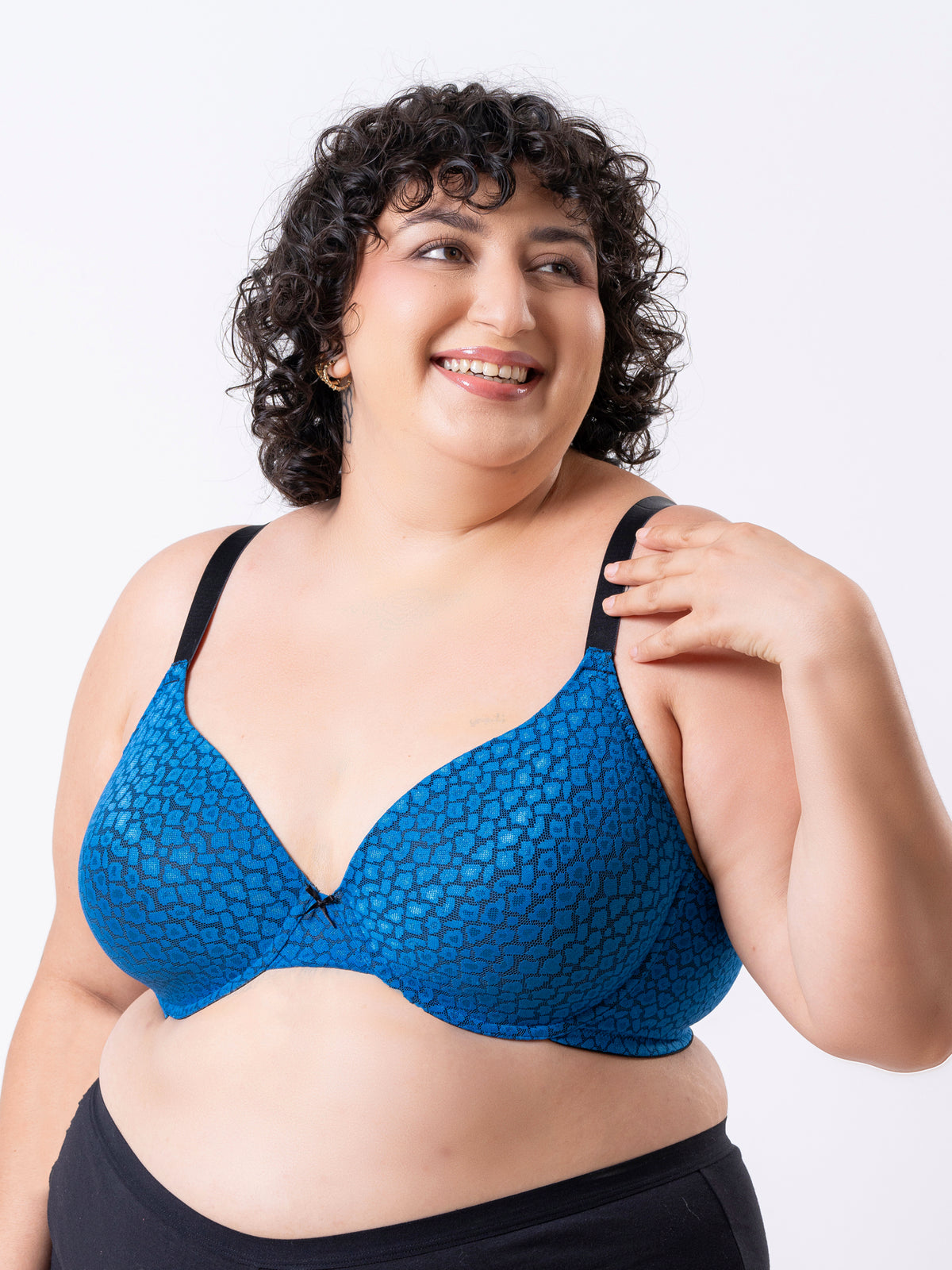 Kelani - Wired Padded Full Coverage Plunge Bra in Royal Blue Leopard - Ext Size