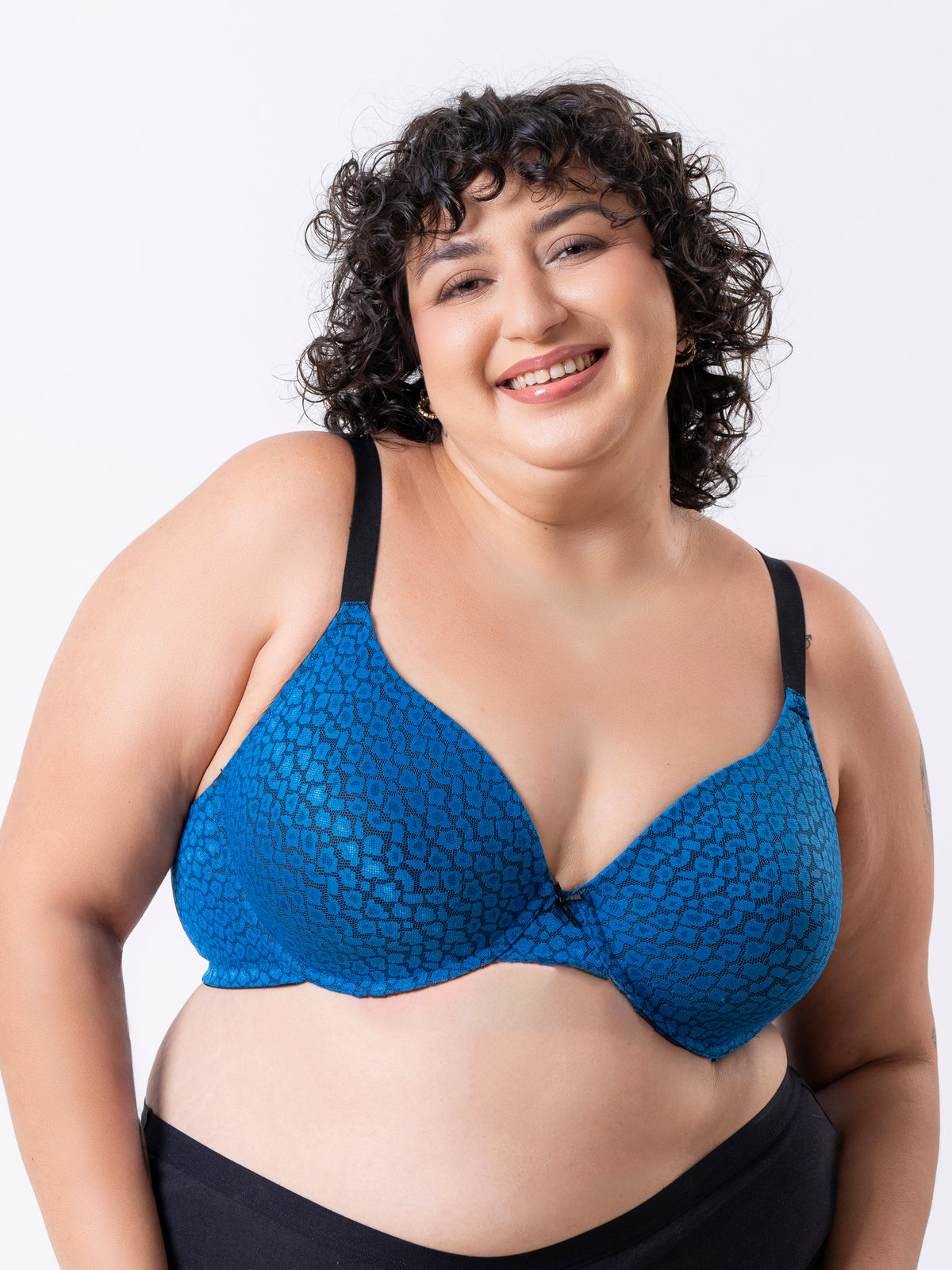 Kelani - Wired Padded Full Coverage Plunge Bra in Royal Blue Leopard - Ext Size