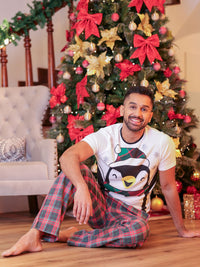 Naoh - Short Sleeve Graphic Tee & Long PJ with Eye Mask in White and Xmas Plaid - Mens