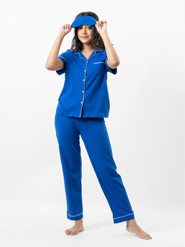Lyla - Short Sleeve Classic LPJ Set with Eye Mask in Majestic Sapphire3
