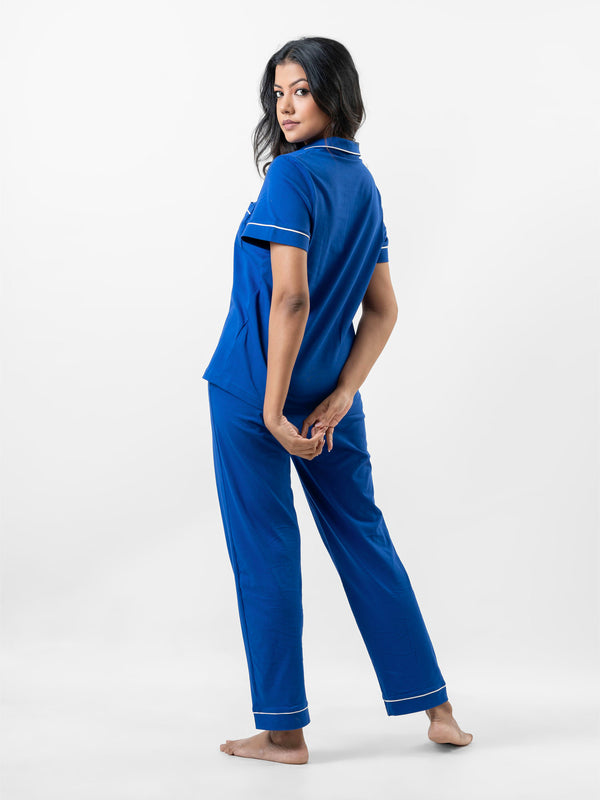 Lyla - Short Sleeve Classic LPJ Set with Eye Mask in Majestic Sapphire4
