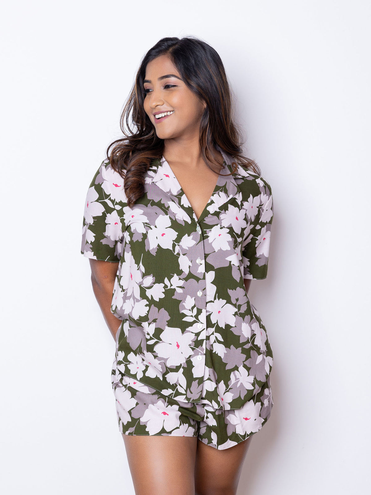 Valarie - Short Sleeve Classic SPJ Set in Camo Floral