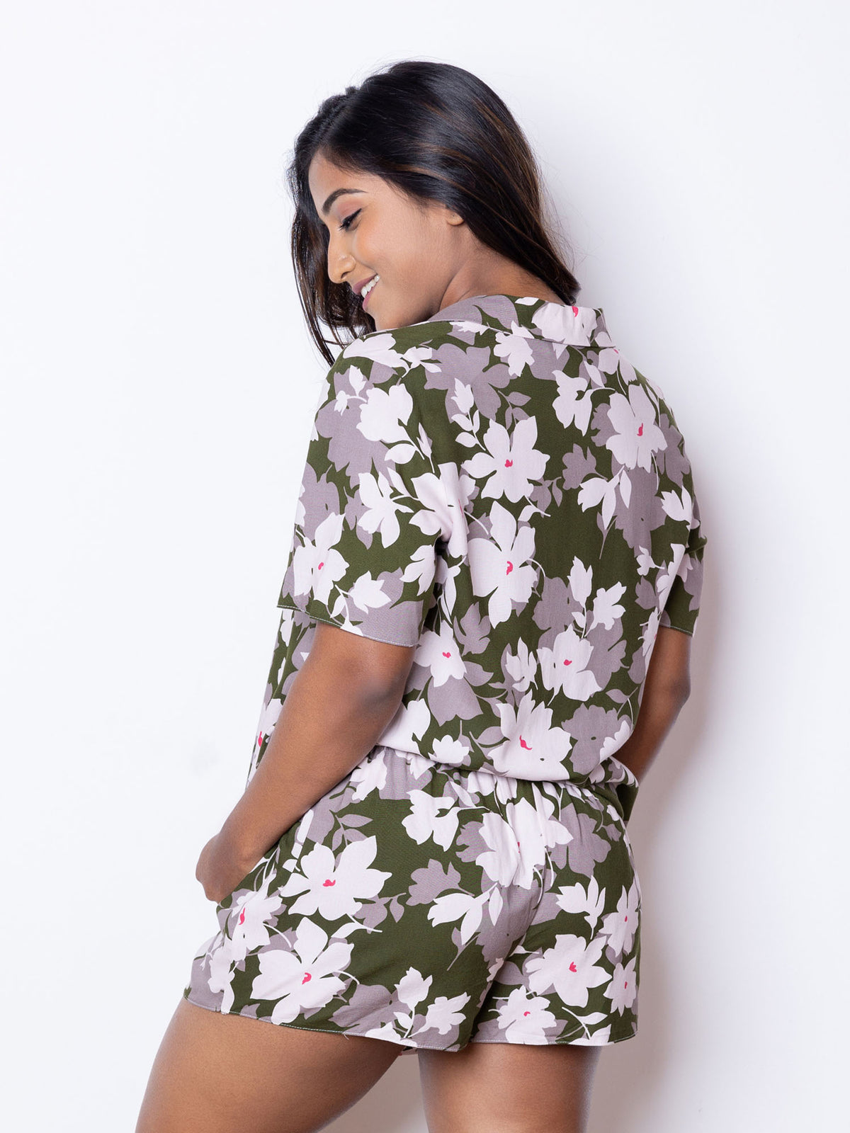 Valarie - Short Sleeve Classic SPJ Set in Camo Floral