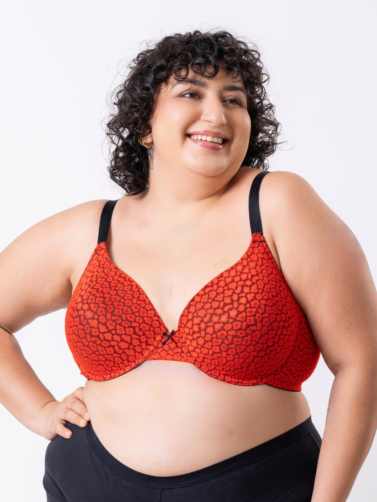 Kelani - Wired Padded Full Coverage Plunge Bra in Flame Leopard - Extended Sizes