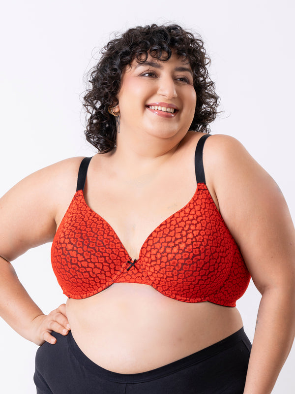 Kelani - Wired Padded Full Coverage Plunge Bra in Flame Leopard - Extended Sizes