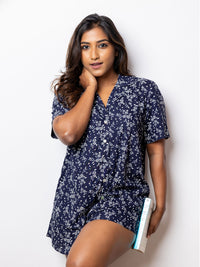 Valarie - Short Sleeve Classic SPJ Set in Ditsy Navy Floral