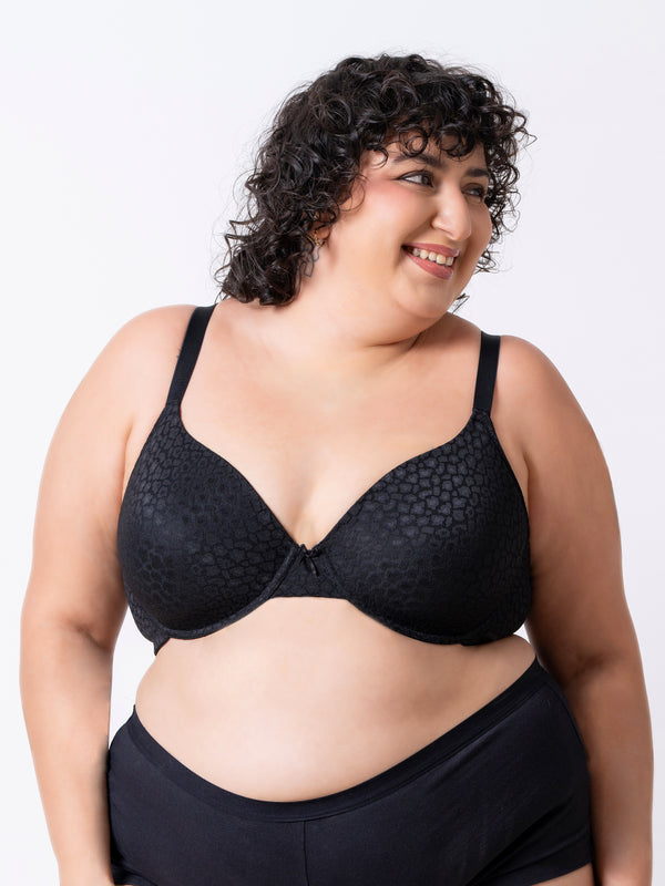 Kelani - Wired Padded Full Coverage Plunge Bra in Black Leopard - Extended Sizes