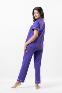 Lyla - Short Sleeve Classic LPJ Set with Eye Mask in Neon Grape