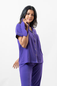 Lyla - Short Sleeve Classic LPJ Set with Eye Mask in Neon Grape