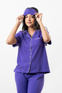 Lyla - Short Sleeve Classic LPJ Set with Eye Mask in Neon Grape