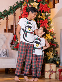 Alex - Short Sleeve Graphic Tee & Long PJ in White & Xmas Plaid - Boys