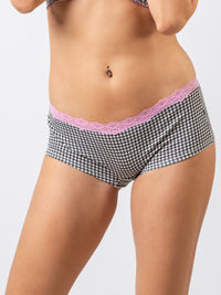 Jesse - Short with Lace Cotton Single in Black Checks