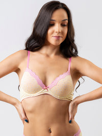 Julia - T Shirt Plunge Bra Demi Cup Cotton in Yellow Ditsy