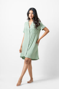 Ashanthi - Short Sleeve Classic Sleep Shirt in Hedge Green