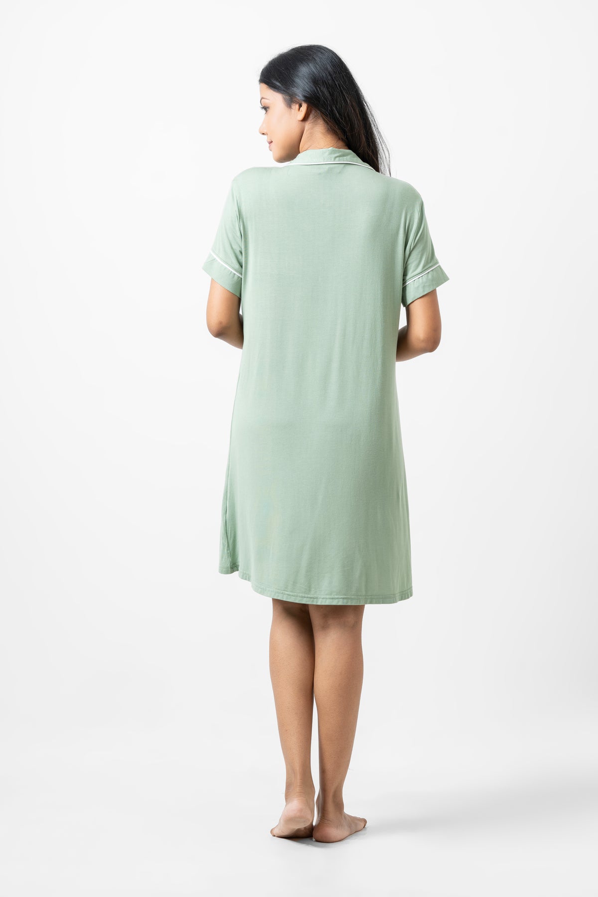 Ashanthi - Short Sleeve Classic Sleep Shirt in Hedge Green