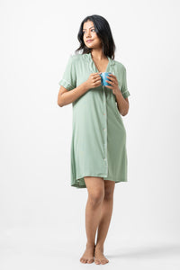 Ashanthi - Short Sleeve Classic Sleep Shirt in Hedge Green