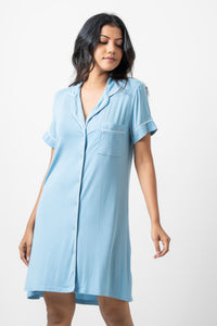 Ashanthi - Short Sleeve Classic Sleep Shirt in Blue Bell