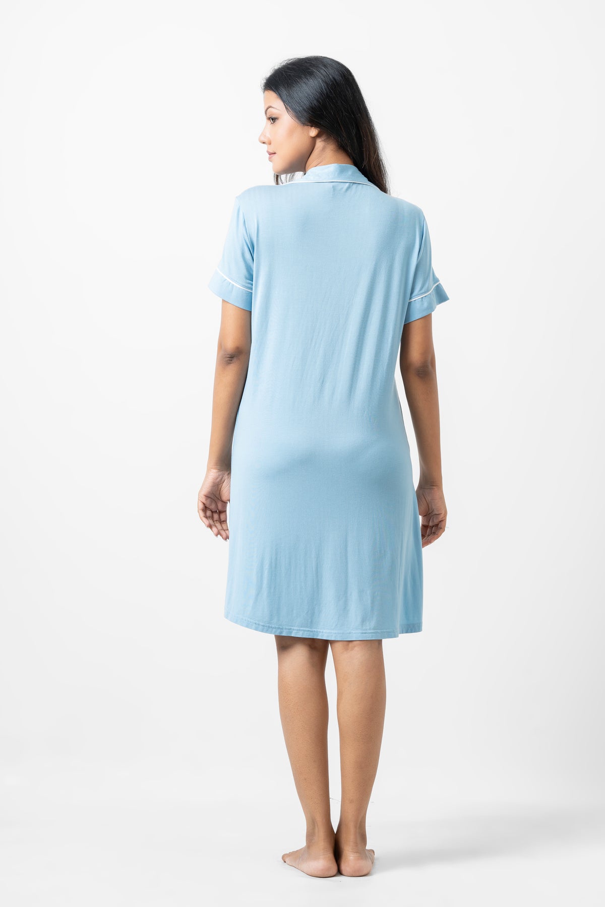 Ashanthi - Short Sleeve Classic Sleep Shirt in Blue Bell