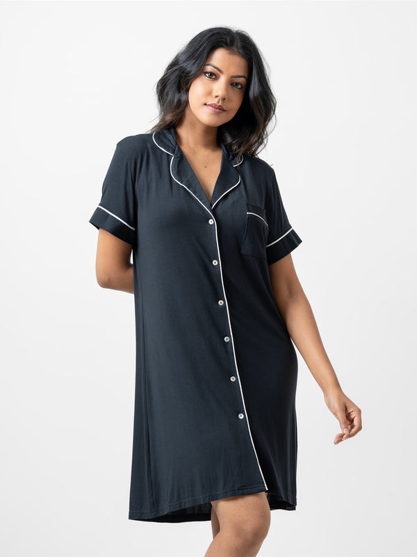 Ashanthi - Short Sleeve Classic Sleep Shirt in Black3