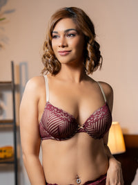 Kathy - T Shirt Plunge Bra All Lace Single in Deep Wine