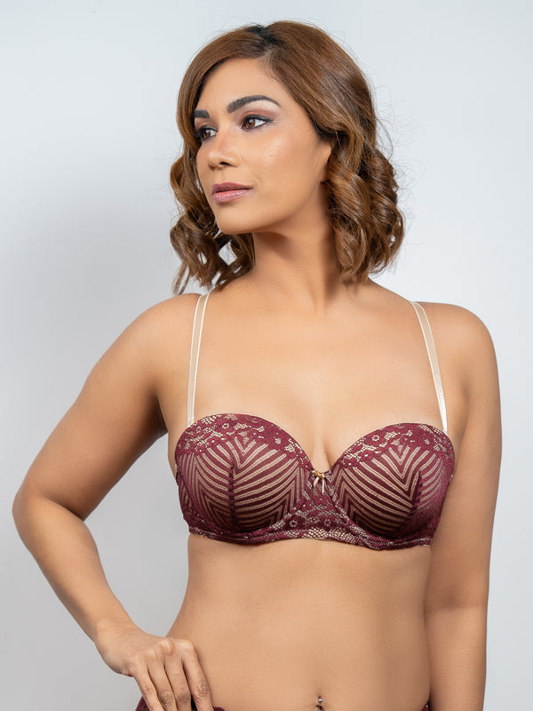 Calista - Multiway Bra LT Push Up in All Lace Singles - Deep Wine