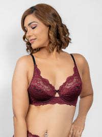 Jeda - Non Padded Wired Cut & Sew in All Lace - Deep Wine