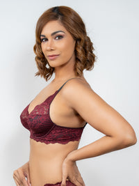 Jeda - Non Padded Wired Cut & Sew in All Lace - Deep Wine