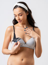 Rita - Non Wired Padded Nursing Bra in White Polka