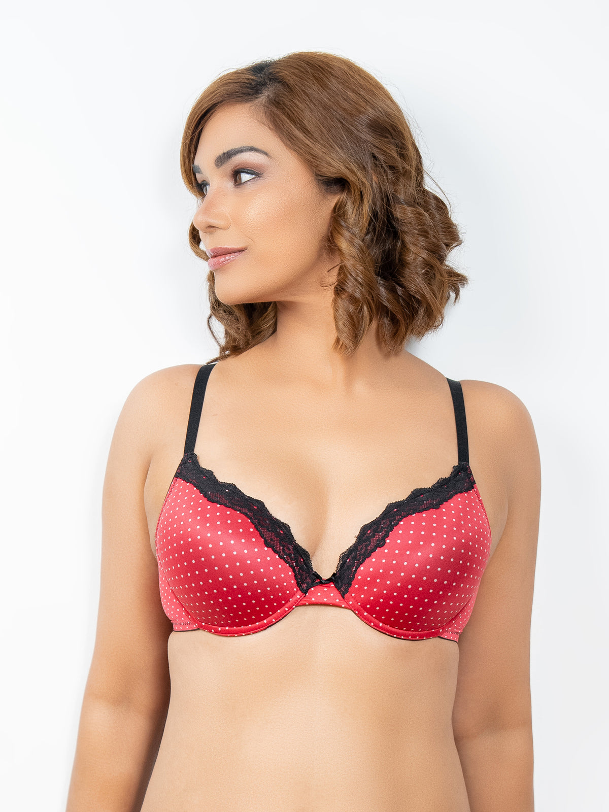 Bella - T Shirt Plunge Bra Single in Red Polka-03