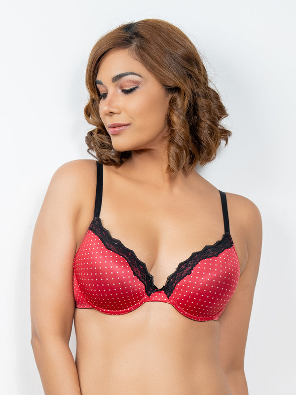 Bella - T Shirt Plunge Bra Single in Red Polka